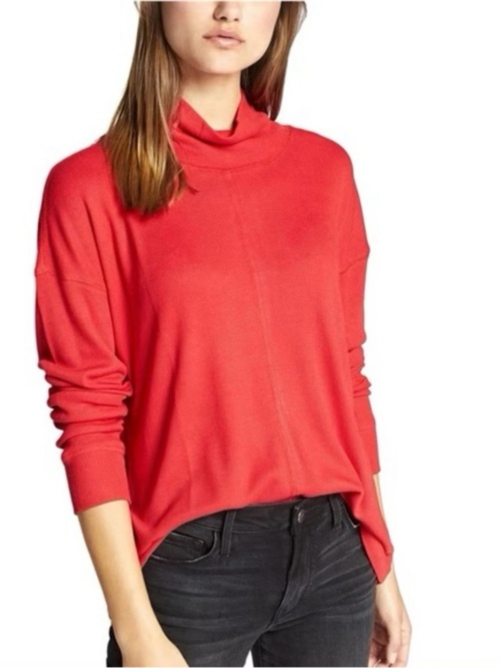 Sanctuary Medium Oversized Red Waffle Knit Long Sleeve Cowl Neck Pullover Top